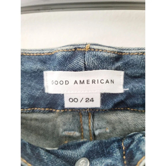 Good American Good Legs Deep V Blue609 Organic High Rise Skinny Blue Jeans 00 24 - Picture 7 of 10